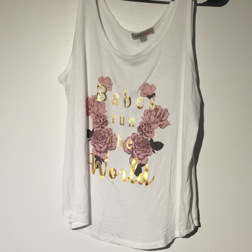 White tank with slogan “Babes run the world”